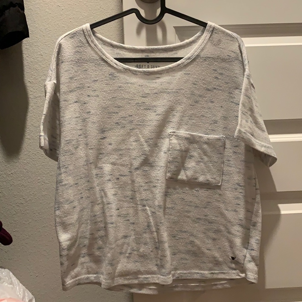 AEO soft & sexy plush crop top SP White/Blue